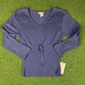 Vintage Y2K NWT GAS Navy Blue Knit Cinched 1/2 Sleeve Sweater Sz L